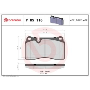 Brembo Brake Pad, Fmsi Number D1600-8814, Low-Metallic, Set of 4 – P85116