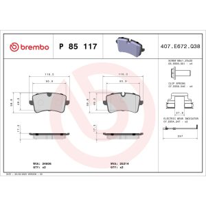Brembo Brake Pad, Fmsi Number D1547-8755, Low-Metallic, Set of 4, With Hardware – P85117