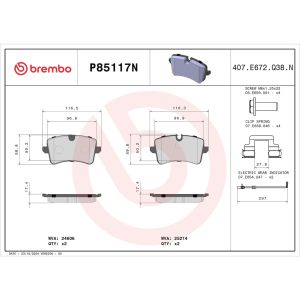 Brembo Brake Pad, Nao, Fmsi Number D1547-8755, Ceramic, Set of 4, With Hardware – P85117N