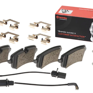 Brembo Brake Pad, Prime Line, Fmsi Number D1547-8755, Low-Metallic, Set of 4, With Mounting Hardware and Pad Wear Sensor – P85119