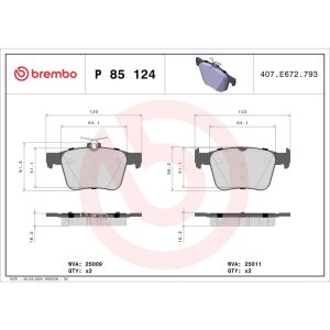 Brembo Brake Pad, Fmsi Number D1761-8996, Low-Metallic, Set of 4 – P85124
