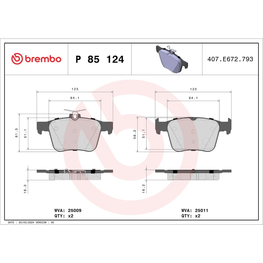 Brembo Brake Pad, Fmsi Number D1761-8996, Low-Metallic, Set of 4 – P85124