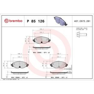 Brembo Brake Pad, Fmsi Number D1760-8989, Low-Metallic, Set of 4, With Brake Caliper Screws – P85126