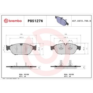 Brembo Brake Pad, Nao, Fmsi Number D1549-8758, Ceramic, Set of 4 – P85127N