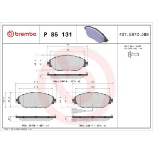 Brembo Brake Pad, Fmsi Number D1633-8849, Low-Metallic, Set of 4, With Hardware – P85131