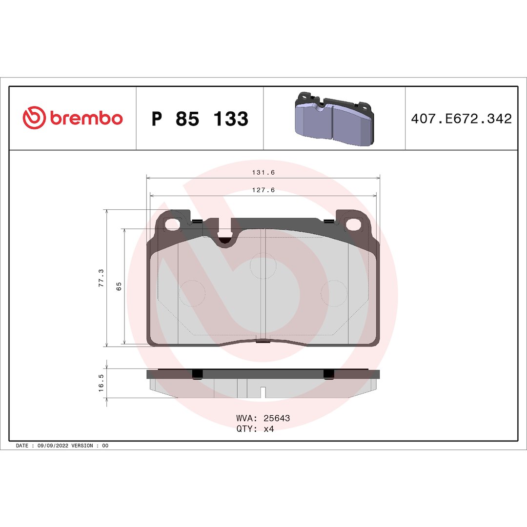 Brembo Brake Pad, Fmsi Number D1663-8891, Low-Metallic, Set of 4 – P85133