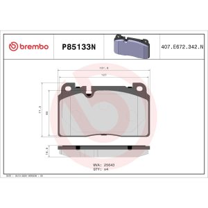 Brembo Brake Pad, Nao, Fmsi Number D1663-8891, Ceramic, Set of 4 – P85133N