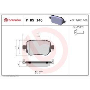 Brembo Brake Pad, Fmsi Number D1779-9008, Low-Metallic, Set of 4, With Brake Caliper Screws – P85140