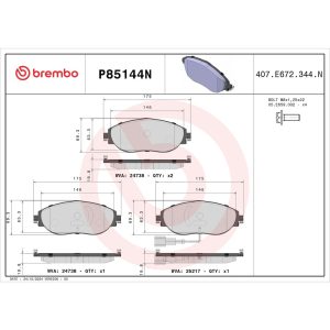 Brembo Brake Pad, Nao, Fmsi Number D1633-8849, Ceramic, Set of 4, With Hardware/ Brake Caliper Screws – P85144N