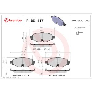 Brembo Brake Pad, Fmsi Number D1760-8989, Low-Metallic, Set of 4, With Brake Caliper Screws – P85147