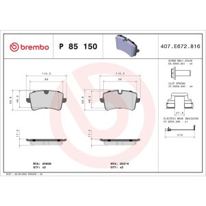 Brembo Brake Pad, Fmsi Number D1547-8755, Low-Metallic, Set of 4, With Hardware/ Brake Caliper Screws – P85150