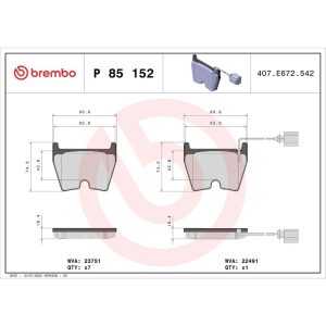 Brembo Brake Pad, Fmsi Number D2099-9333, Low-Metallic, Set of 4 – P85152