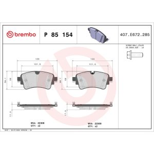 Brembo Brake Pad, Fmsi Number D1898-9126, Low-Metallic, Set of 4, With Brake Caliper Screws – P85154