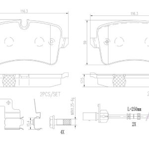 Brembo Brake Pad, Nao, Fmsi Number D1547-8755, Ceramic, Set of 4, With Hardware – P85157N