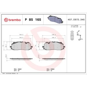 Brembo Brake Pad, Fmsi Number D1894-9122, Low-Metallic, Set of 4, With Hardware – P85165