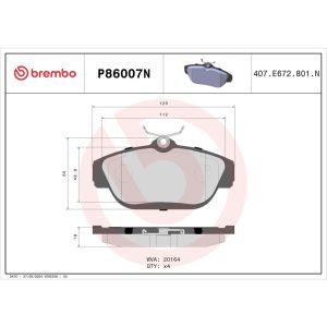 Brembo Brake Pad, Nao, Fmsi Number D634-7512, Ceramic, Set of 4, With Hardware – P86007N