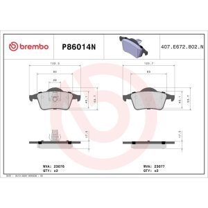 Brembo Brake Pad, Nao, Fmsi Number D795-7665, Ceramic, Set of 4 – P86014N
