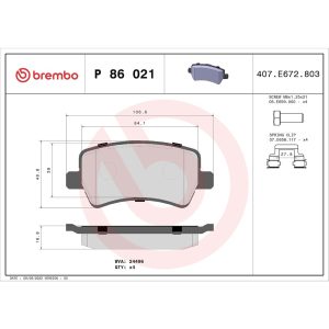 Brembo Brake Pad, Fmsi Number D1307-8422, Low-Metallic, Set of 4, With Hardware – P86021