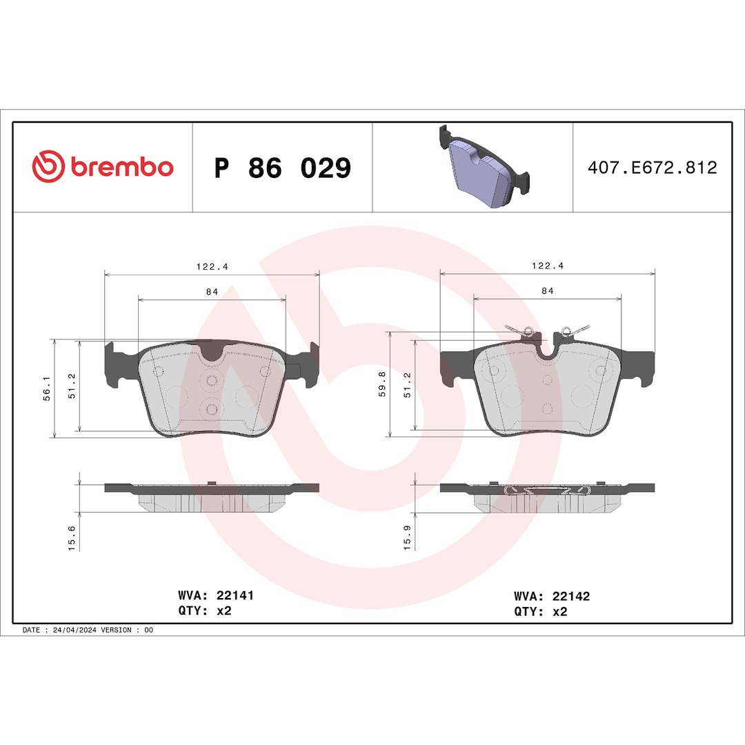 Brembo Brake Pad, Fmsi Number D1821-9057, Low-Metallic, Set of 4 – P86029