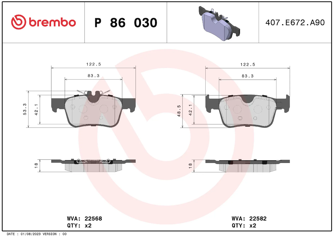 Brembo Brake Pad, Prime Line, Fmsi Number D1938-9163, Low-Metallic, Set of 4 – P86030