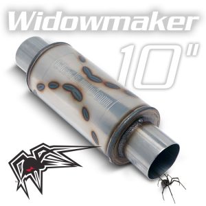 Black Widow Exhaust Muffler, Widowmaker, 10 Inch Length X 5 Inch Height, Round, Stainless Steel Case, Single 2-1/2 Inch Center Inlet – BW0013-2