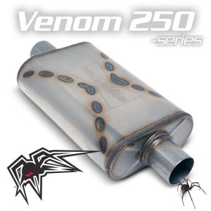 Black Widow Exhaust Muffler, Venom 250-Series, 14 Inch Length X 9 Inch Width X 4 Inch Height, Oval, Stainless Steel Case – BW002-C