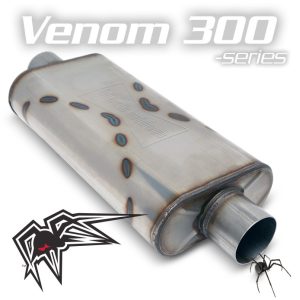 Black Widow Exhaust Muffler, Venom 300-Series, 18 Inch Length X 9 Inch Width X 4 Inch Height, Oval, Stainless Steel Case – BW005-C