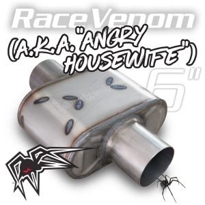 Black Widow Exhaust Muffler, Angry Housewife, 9 Inch Length X 6 Inch Width X 4 Inch Height, Oval, Stainless Steel Case – BWAHW30-C