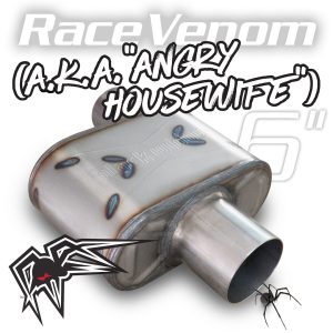 Black Widow Exhaust Muffler, Angry Housewife, 9 Inch Length X 6 Inch Width X 4 Inch Height, Oval, Stainless Steel Case – BWAHW30-P