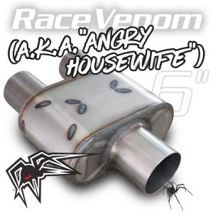 Black Widow Exhaust Muffler, Angry Housewife, 9 Inch Length X 6 Inch Width X 4 Inch Height, Oval, Stainless Steel Case – BWAHW-32