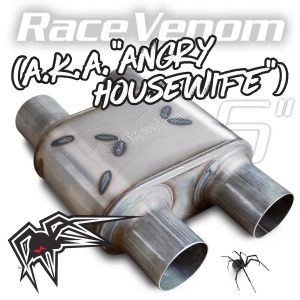 Black Widow Exhaust Muffler, Angry Housewife, 9 Inch Length X 6 Inch Width X 4 Inch Height, Oval, Stainless Steel Case – BWAHWDD-22