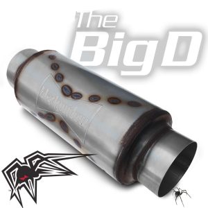 Black Widow Exhaust Muffler, The Big D, 14-3/4 Inch Length X 7-1/2 Inch Height, Round, Stainless Steel Case, Single 4 Inch Center Inlet – BWBIGD-4