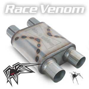 Black Widow Exhaust Muffler, Race Venom, 9 Inch Length X 9 Inch Width X 4 Inch Height, Oval, Stainless Steel Case, Dual 3 Inch Offset Inlet – BWDDR-33