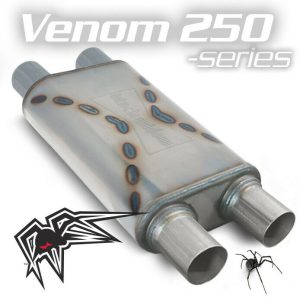 Black Widow Exhaust Muffler, Venom 250-Series, 14 Inch Length X 9 Inch Width X 4 Inch Height, Oval, Stainless Steel Case – BWDDV2-33