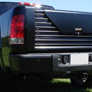 Advance Mfg Tailgate, Elite, Flo Thru, V-Shaped Louvered, Lockable, Powder Coated, Black, Steel – V-EL22