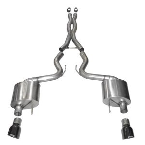 Corsa Exhst Exhaust System Kit, Xtreme Cat Back System, Stainless Steel, With Mufflers, 3 Inch Pipe Diameter, Dual Exhaust with Dual Exit – 14328BLK
