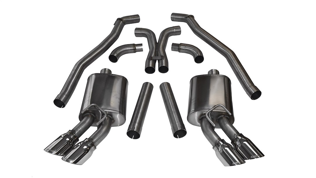 Corsa Exhst Exhaust System Kit, Sport Cat Back System, Stainless Steel, With Mufflers, 3 Inch Pipe Diameter, Dual Exhaust with Quad Exit – 14971