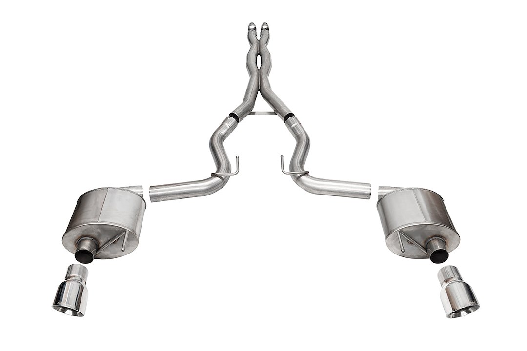 Corsa Exhst Exhaust System Kit, Sport Cat Back System, 304 Stainless Steel, With Mufflers, 3 Inch Pipe Diameter, Dual Exhaust with Dual Exit – 21254