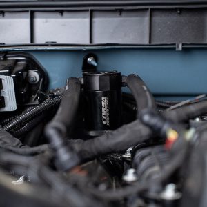 Corsa Exhst Catch Can, For Storing Excess Oil, 3 Ounce Capacity, Black, Aluminum, With Brackets/ Hoses – CC0012