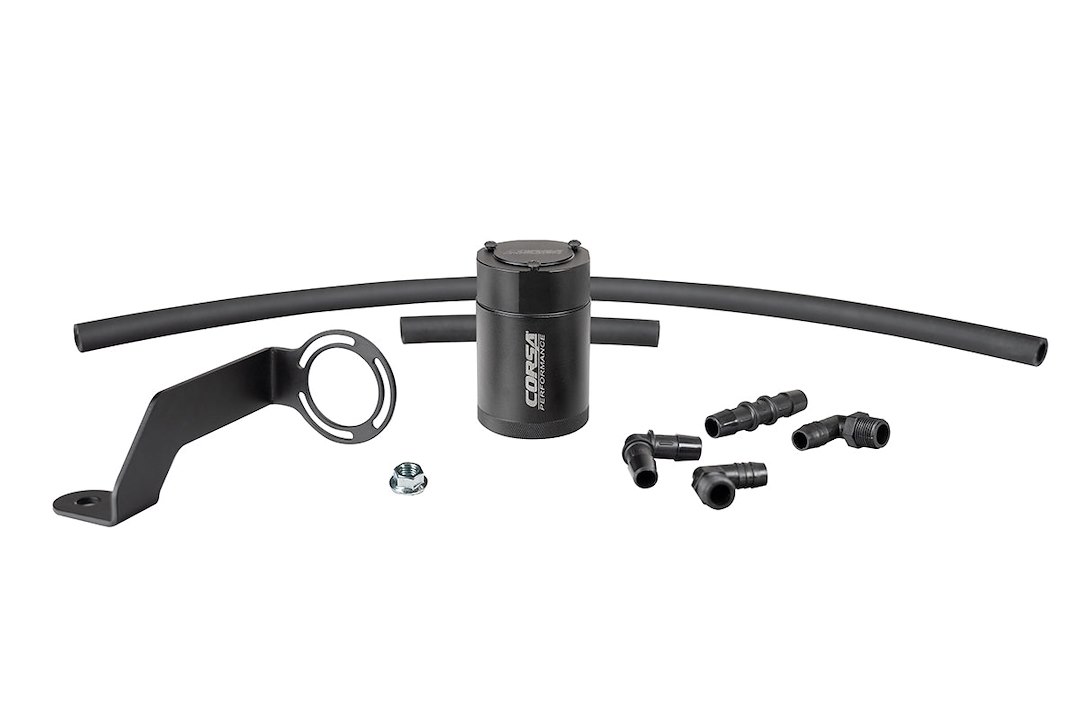 Corsa Exhst Catch Can, For Storing Excess Oil, 3 Ounce Capacity, Black, Aluminum, With Brackets/ Hoses – CC0013