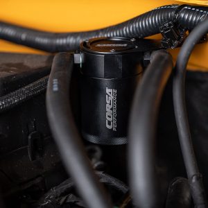 Corsa Exhst Catch Can, For Storing Excess Oil, 3 Ounce Capacity, Black, Aluminum, With Brackets/ Hoses – CC0018