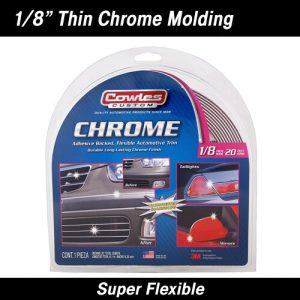 Cowles Side Molding, Universal, Custom, Chrome Plated, PVC Plastic, 1/8 Inch Width X 20 Foot Length, 1 Piece – S37780