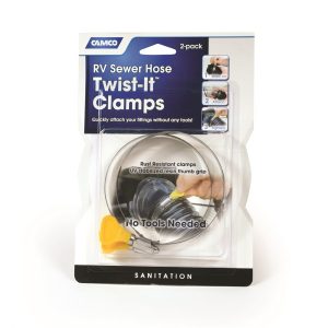 Camco Hose Clamp, Twist-It ™, Fits 3 Inch Hose, Worm Gear Style, Rust Resistant Metal, Package of 2 – 39553