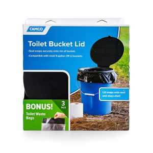 Camco Toilet Seat, For Use with 5 Gallon Buckets to Convert to Portable Toilet, Round, Closed Front, Black, Polypropylene – 41546