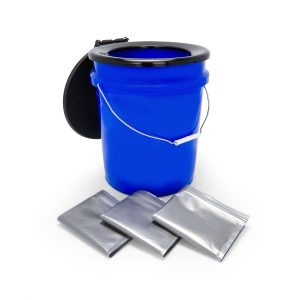 Camco Toilet, Portable, Bucket Style, Round Seat with Lid, With Bucket/ Black Seat/ Lid and 3 Liner Bags – 41549