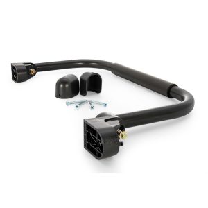 Camco Exterior Grab Bar, Powder Coated, Black, Aluminum, Fold-Away Design, Single, With English/ French Language Package – 42197