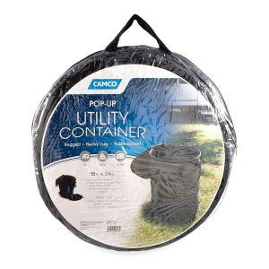 Camco Trash Can, Round, Collapsible, 18 Inch Diameter X 24 Inch Height, Black, Vinyl, Holds 33 Gallon Bags – 42893
