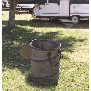 Camco Trash Can, Round, Collapsible, 18 Inch Diameter X 24 Inch Height, Black, Vinyl, Holds 33 Gallon Bags – 42893
