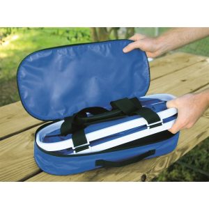 Camco Bucket, 5 Gallon, Durable Watertight Fabric, With Fabric Handles, Without Lid, Blue with Black Trim, Collapsible to 2-3/4 Inch Height – 42973