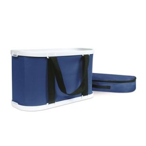 Camco Bucket, 5 Gallon, Durable Watertight Fabric, With Fabric Handles, Without Lid, Blue with Black Trim, Collapsible to 2-3/4 Inch Height – 42973